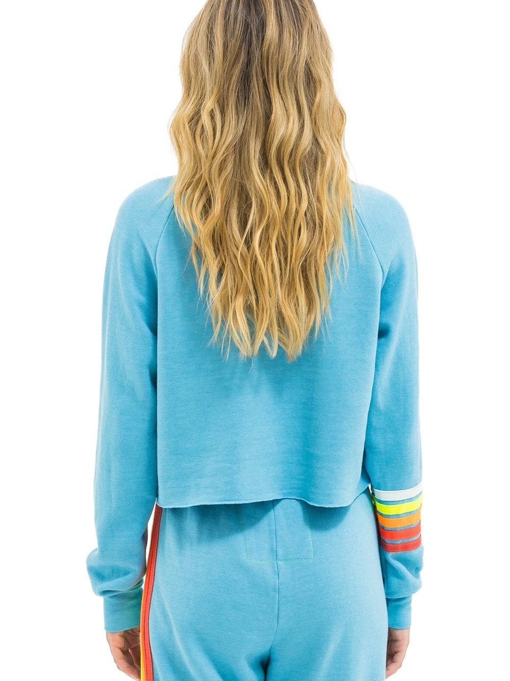 Aviator Nation Bolt Rugby Stitch Cropped Crew Sweatshirt – Aqua // White Neon - Picture 3 of 4